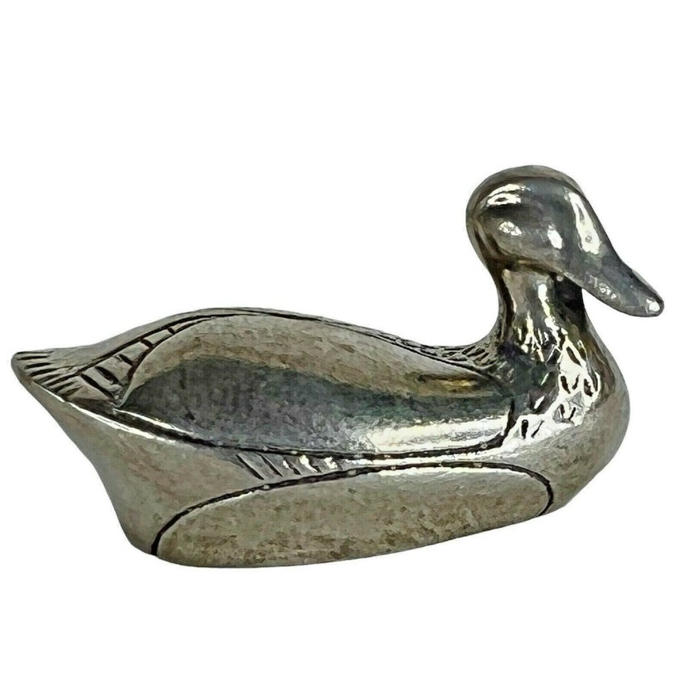 Kirk Pewter Duck Figurine #751 Miniature 1 3/4" x 1" Swimming Fowl Bird‎ Vintage